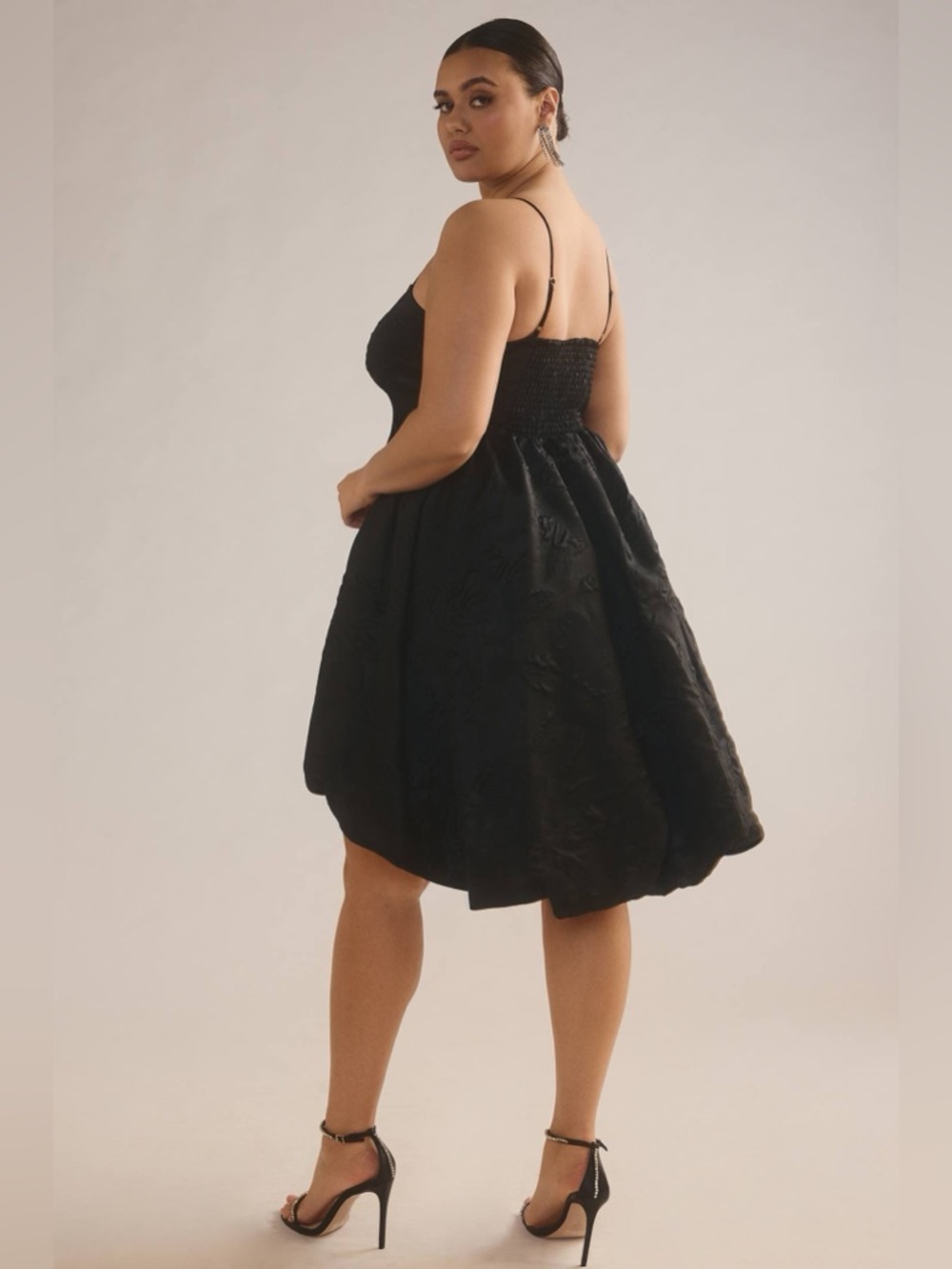 Anthropologie Black Jacquard Bubble Dress 16W Spaghetti Strap Party Cocktail - Picture 5 of 12